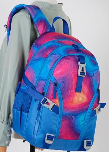 BLUEFAIRY High School Backpack for Girls Boys Middle School Bookbag for Kids Back to School Bag for College with Large Compartment Casual Daypack Mochilas para Niñas Adolescentes 18" Tie Dye Blue - color: Sky Blue