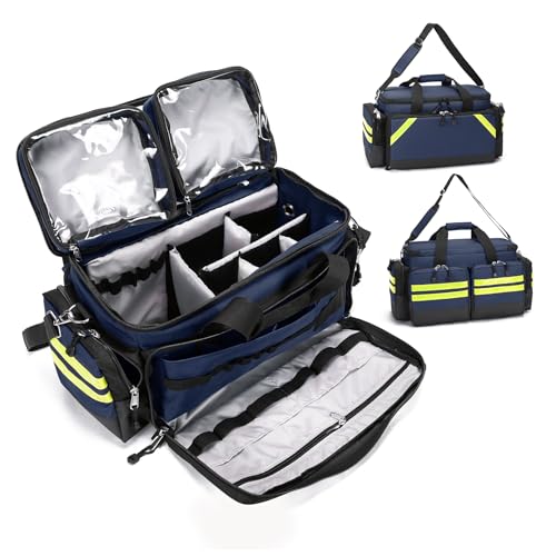 Empty First Aid Bag Medical Bag Home Health,Empty First Aid Storage with Detachable Divider Emergency Responder for Nursing Student,Therapist,Doctors - color: Blue