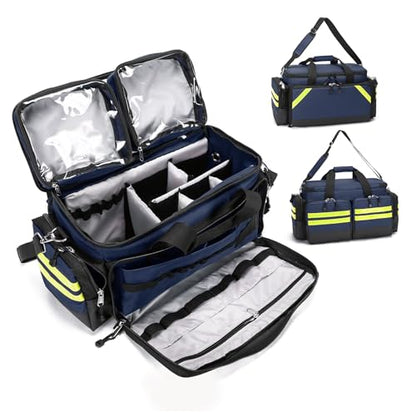 Empty First Aid Bag Medical Bag Home Health,Empty First Aid Storage with Detachable Divider Emergency Responder for Nursing Student,Therapist,Doctors - color: Blue