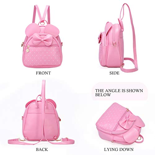 KL928 Girls Mini Backpack Bowknot Polka Dot Cute Small Daypacks Convertible Shoulder Bag Purse for Women - color: L.pink