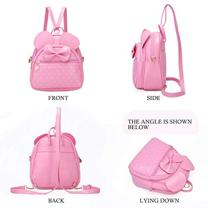 KL928 Girls Mini Backpack Bowknot Polka Dot Cute Small Daypacks Convertible Shoulder Bag Purse for Women - color: L.pink