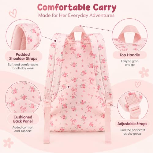 LOIDOU Girls Backpack for Kids Cute School Bookbag - color: Flower Bow, size: L-17"