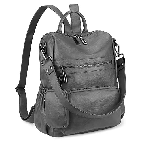 Uromee Travel Backpack Purse for Women Vegan Leather Ladies Fashion Tassel Shoulder Bag Convertible with Pouch - color: 262 Grey