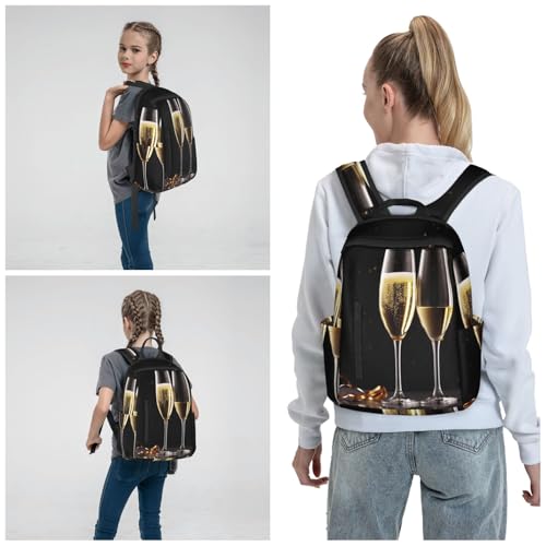 Travel Backpack for Women Men Champagne Glass Daypack 15 inch Lightweight Computer Bag Casual Back Pack - color: Champagne Glass
