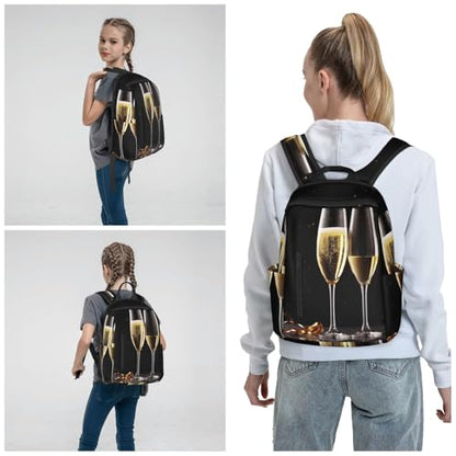 Travel Backpack for Women Men Champagne Glass Daypack 15 inch Lightweight Computer Bag Casual Back Pack - color: Champagne Glass