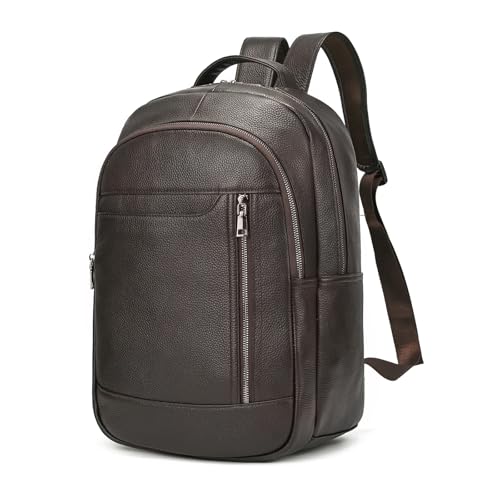 Large Capacity Genuine Leather Backpack for Men, 15.6 Inch Laptop Daypack Business Travel Shoulder Bag, Brown - color: Y80-16y-brown