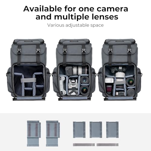 K&F CONCEPT Camera Backpack, Hard Shell Camera Bag, Large Capacity Photography Backpack with 15.6" Laptop Compartment & Tripod Holder & Rain Cover - color: Grey