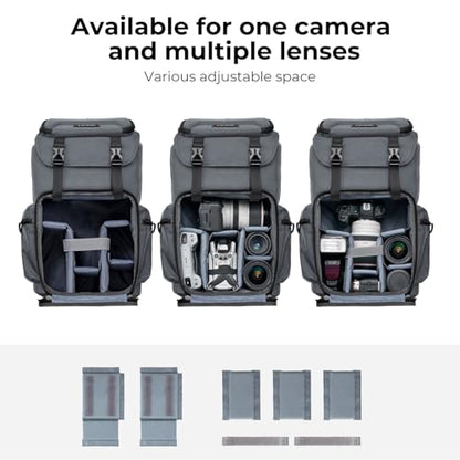 K&F CONCEPT Camera Backpack, Hard Shell Camera Bag, Large Capacity Photography Backpack with 15.6" Laptop Compartment & Tripod Holder & Rain Cover - color: Grey