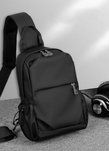 Waterproof Polyester Slim Unisex Crossbody Sling Bag Chest Backpack Men's Shoulder Bag, Leisure Travel Handbag, Hard Shell Anti-Theft Chest Bag, Chest Bag - Black, 30.5 cm, Retro - color: Chest Bag - Black