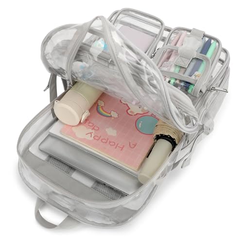 Clear Backpack Heavy Duty Transparent Backpacks Stadium Approved for School Work Sport Travel (Grey), Large - color: Grey