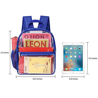 Oraben Clear Backpack Stadium Approved, Clear Bag 12 x 6 x 11 in, Small Transparent Backpack for Concerts, Sports Events, Festivals, Waterproof, Adjustable Straps, Women Men - color: Royal Blue, style: Enhanced Strap