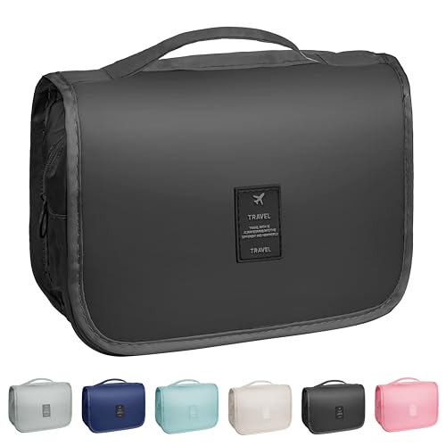 Toiletry Bag Travel Bag with Hanging Hook, Waterproof Capacity Hanging Multifunctional Makeup Bag for Toiletries, Portable Cosmetic Bag Travel Organizer for Women and Men(Black Pure) - color: A1-Black Pure