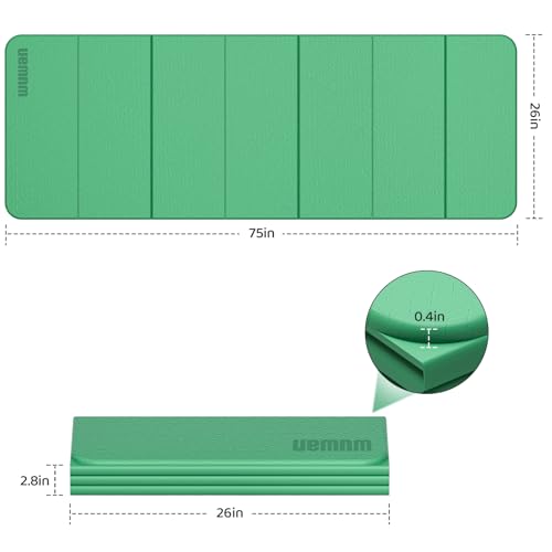 Folding Yoga Mat Extra Thick 0.4 Inch, Foldable Yoga Mat 75 x 26 Inches, TPE Exercise Mat, 7-Panel Non Slip Cushioned Fitness Mat for Yoga, Pilates, Stretching, Home Workout - color: Green
