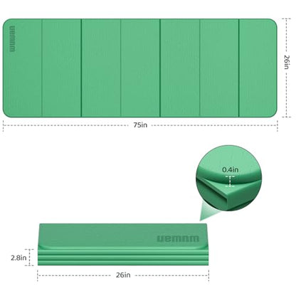 Folding Yoga Mat Extra Thick 0.4 Inch, Foldable Yoga Mat 75 x 26 Inches, TPE Exercise Mat, 7-Panel Non Slip Cushioned Fitness Mat for Yoga, Pilates, Stretching, Home Workout - color: Green