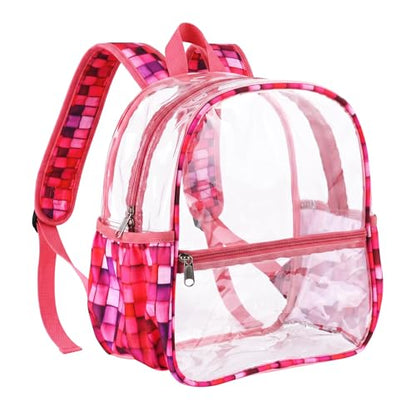 Fomaris Clear Backpack 12x6x12 Stadium Approved Clear Bag for Stadium Events, Sports, Concerts, Festivals, Games, Women & Girls - Checkered Rose Pink - color: Checkered Pink