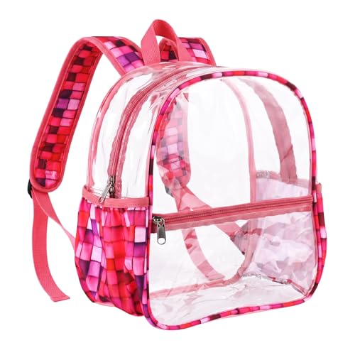 Fomaris Clear Backpack 12x6x12 Stadium Approved Clear Bag for Stadium Events, Sports, Concerts, Festivals, Games, Women & Girls - Checkered Rose Pink - color: Checkered Pink