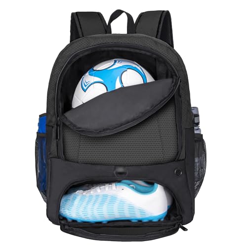 Soccer Ball Bag-Backpack for Basketball,Volleyball with Cleat Shoes and Ball Compartment for Sports Team,Trainning - color: Black