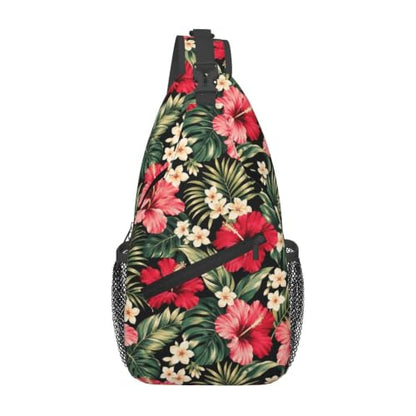 Sling Backpack Unisex Crossbody Chest Bag Shoulder Chest Bag For Women Men Hiking Travel - color: Hawaiian Hibiscus Flowers