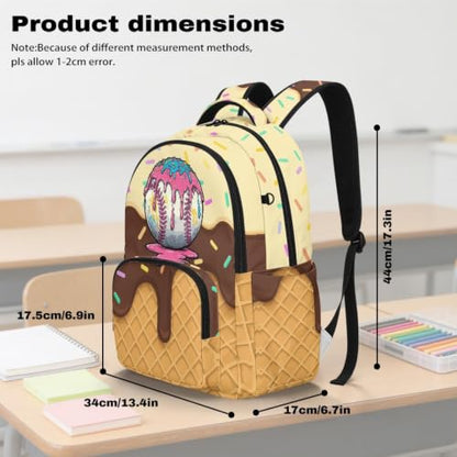 Suobstales Baseball Ice Cream Star Print Kids Backpack for Boys Girls Preschool Kindergarten Elementary School Backpack Bookbag Schoolbag Travel Daypack with Adjustable Padded Straps - color: Baseball Ice Cream Star