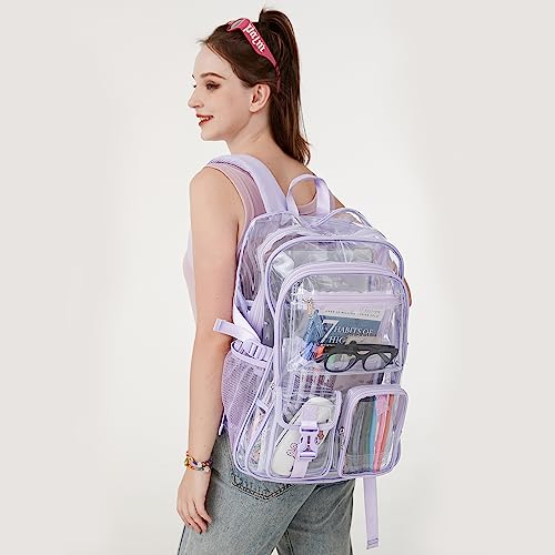 abshoo Large Clear Backpack For Girls Women School Bookbag Heavy Duty Transparent Backpack (Purple) - color: Purple