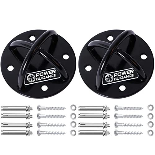 POWER GUIDANCE Wall and Ceiling Mount Bracket for Suspension Straps, Gymnastic Rings, Yoga Swings & Hammock Resistance Band Battle Rope - color: Black (set of 2)