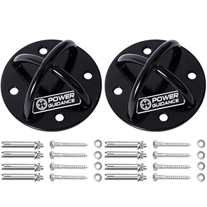 POWER GUIDANCE Wall and Ceiling Mount Bracket for Suspension Straps, Gymnastic Rings, Yoga Swings & Hammock Resistance Band Battle Rope - color: Black (set of 2)