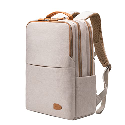 NOBLEMAN Best Laptop Backpack for Women, Professional Adult Office Commuter Womens Computer Backpack, Luxury Lightweight Carry on Travel Personal Item Bag For Airlines Fits 16 Laptop (Beige Plus)