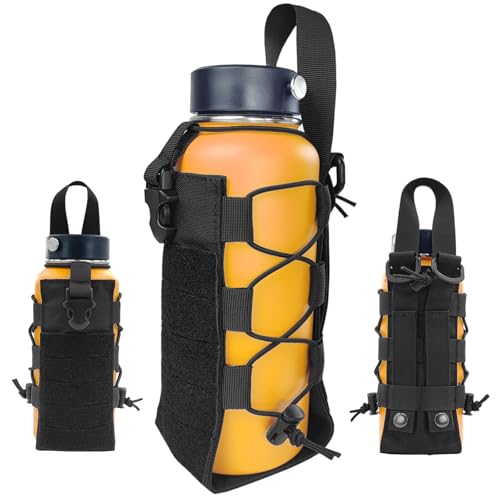 Molle Water Bottle Holder Tactical Pouches Adjustable 16-76 oz Enhanced Dual Pockets Multi Use for Outdoor Sports Fit for Backpack/Vest/Belt/Shoulder Strap (Black, Brown, Green) - color: Black, style: 01-Basic