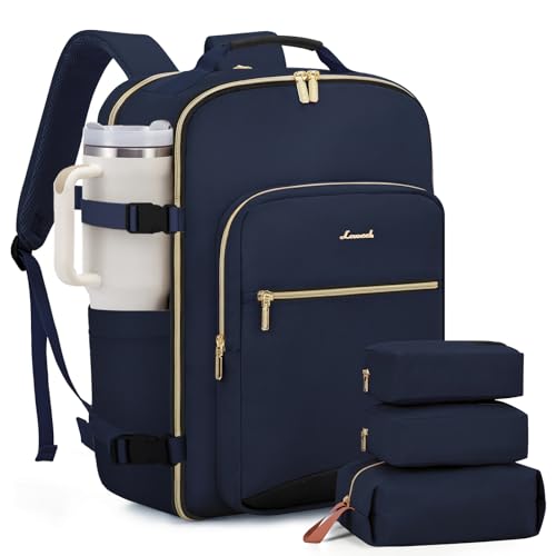 LOVEVOOK 50L Large Travel Backpack for Women Men Fits 17 Inch Laptop, Carry on Backpack for Traveling on Airplane, Personal Item Bag Airline Approved, Business Causal Weekender Backpacks - color: Blue-black, size: 50L-18.3 Inch-4Pcs