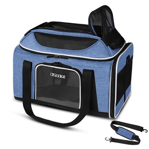 Petskd Top-Expandable Pet Carrier 18x11x11 Inches Delta American United Airline Approved, Soft-Sided Carrier for Small Cats and Dogs with Locking Safety Zippers and Anti-Scratch Mesh(Blue) - color: Blue, size: 18.0"L x 11.0"W x 11.0"H