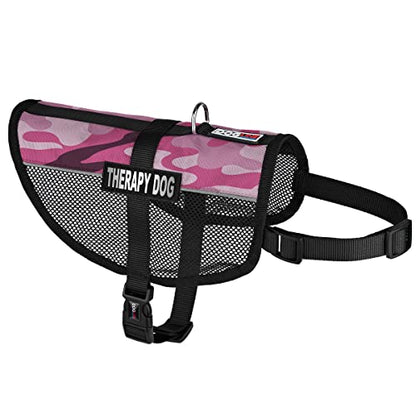 Dogline MaxAire Vest Therapy Dog Removable Patch Adjustable Harness Reflective for Puppies Small Medium and Large Dogs 17 by 21 Inch Girth Pink Camo - color: Pink Camo, size: Girth 17 by 21"