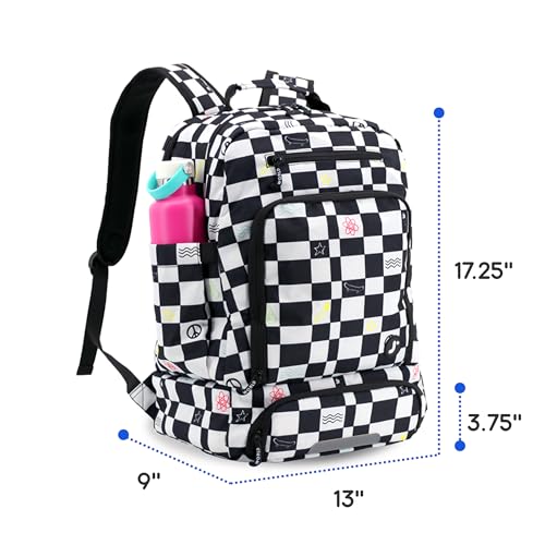 J World New York 2-in-1 Insulated Backpack Lunch Box for Kids. Adult School Bookbag, Icon Checkers, 17 x 13 x 9 Inches - color: Icon Checkers