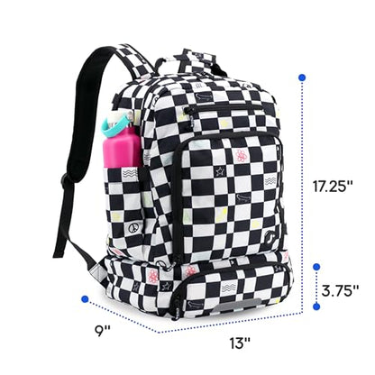 J World New York 2-in-1 Insulated Backpack Lunch Box for Kids. Adult School Bookbag, Icon Checkers, 17 x 13 x 9 Inches - color: Icon Checkers