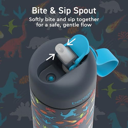 Bentgo Kids Water Bottle 2-Pack - Leak-Proof Durable Tritan BPA-Free 15 oz Cup for Kids/Toddlers Ages 3+; Bite & Sip Spout + Dishwasher Safe for School/Sports/Daycare/Camp (Dinosaur/Dino Fossils) - color: Dinosaur & Dino Fossils