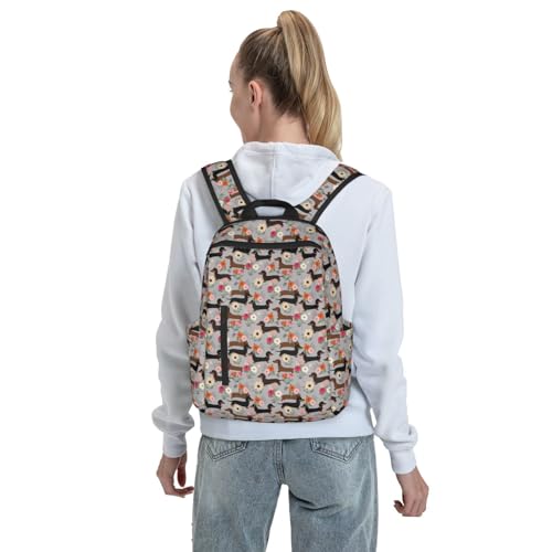 Lightweight Daypack Dachshund Dog Floral, Stands Upright, Padded Laptop Sleeve, for Commuters & Travel - color: Picture (826)