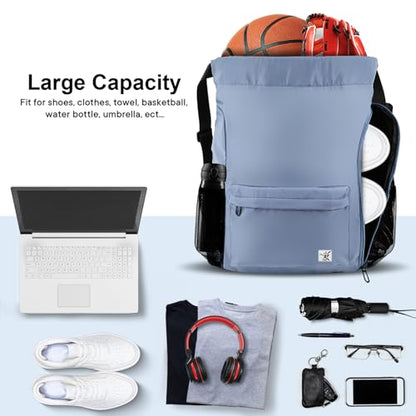 Drawstring Backpack with Mesh Pockets String Gym Bag Sackpack Sandproof Water Resistant Beach Backpack for Men Women - color: Slate Gray
