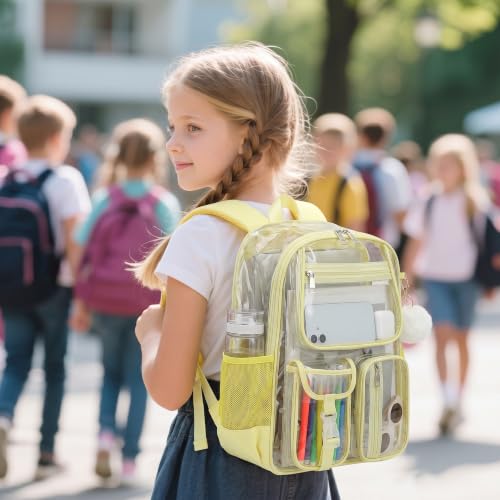Clear Backpacks for Girls Women, Heavy Duty PVC Transparent School Bookbag See Through Back Pack for College Work Travel (Yellow) - color: Yellow