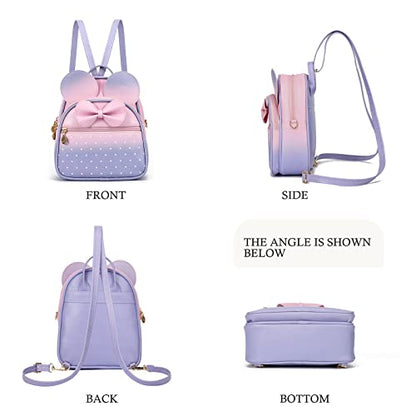 KL928 Girls Mini Backpack Bowknot Polka Dot Cute Small Daypacks Convertible Shoulder Bag Purse for Women - color: Pink#light Purple