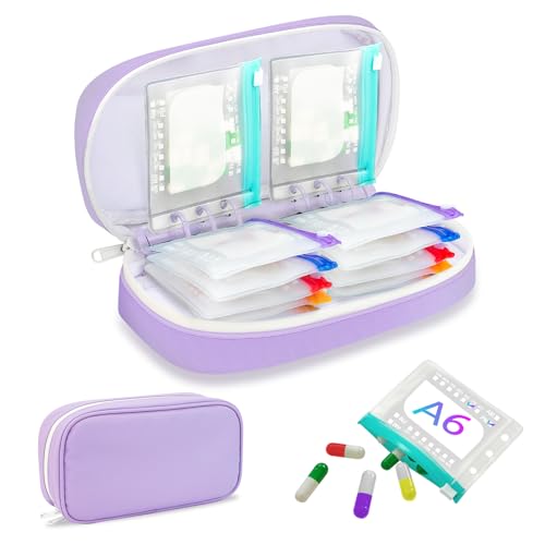Weekly Pill Organizer 2 Times a Day - Timueetech A6 Waterproof 14 Pill Pouch Bags for Travel, BPA-Free Medicine Storage with Labels & Self-Sealing Design for Vitamins and Supplements, Purple - color: Purple