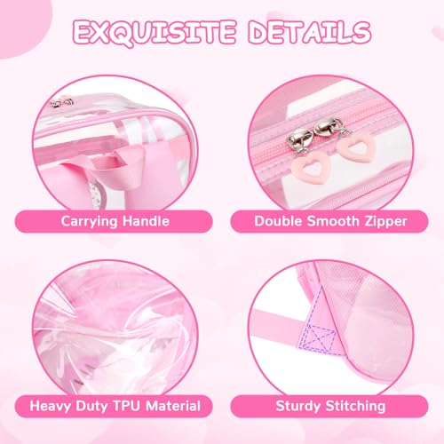 Clear Backpack, Heavy Duty Thick TPU Clear Bookbag, Transparent Bookbag Stadium Events, See Through Large Ergonomic Backpack for School Kids Girls Women Travel Security College Concert, Pink - color: Pink