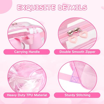 Clear Backpack, Heavy Duty Thick TPU Clear Bookbag, Transparent Bookbag Stadium Events, See Through Large Ergonomic Backpack for School Kids Girls Women Travel Security College Concert, Pink - color: Pink