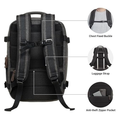 KAUKKO Canvas Travel Backpack, Personal Item Airline Approved, Carry On Backpack with Multi-Pockets and Shoe Pouch, fit 15.6 inch Laptop, 40L Weekender Bag, 11-BLACK - color: 11-black