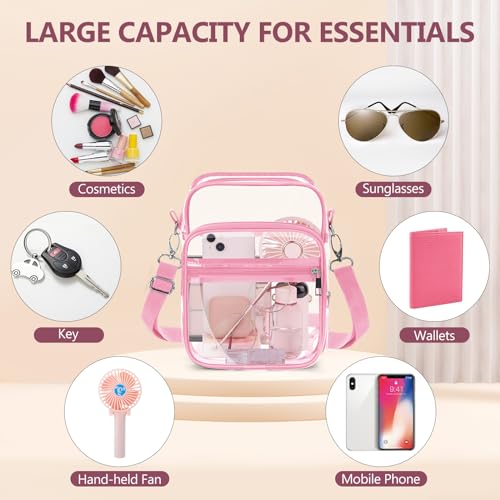 Blvornl Clear Crossbody Bag with Adjustable Shoulder Strap, Stadium Approved PVC Purse Bag, Messenger Bag - color: Pink, size: Small