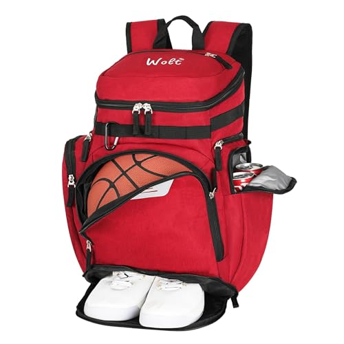 WOLT Basketball Backpack, Basketball Bag for Men with Shoes Compartment, Sports Backpack for Baseball, Soccer, Football - color: DarkRed