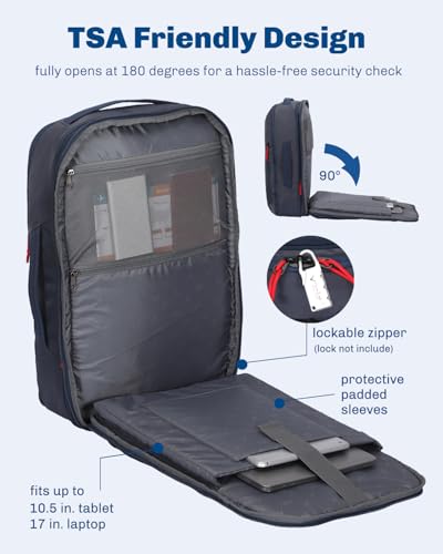 Hynes Eagle TSA Friendly Travel Backpack for Men Women Carry on Backpack 40L Flight Approved Laptop Backpack for 17 inches Compressible Weekender Bag Overnight Backpack Dark Blue - color: Dark Blue