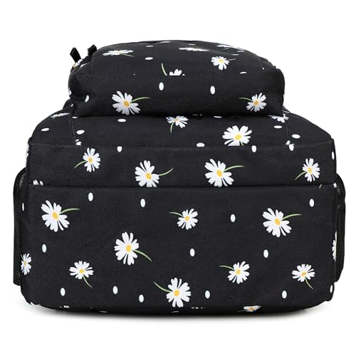 abshoo Classical Basic Daisy Womens School Backpack For College Teen Girls Water Resistant Bookbag (Daisy Black) - color: Daisy Black, size: 16.5 Inc