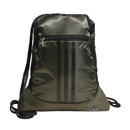 adidas Alliance Sackpack – Drawstring Backpack for Sports, Small Gym Bag, Olive Strata Green/Black/Silver Metallic/2, OSFA - color: Olive Strata Green/Black/Silver Metallic/2