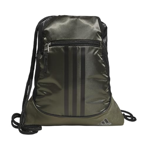 adidas Alliance Sackpack – Drawstring Backpack for Sports, Small Gym Bag, Olive Strata Green/Black/Silver Metallic/2, OSFA - color: Olive Strata Green/Black/Silver Metallic/2