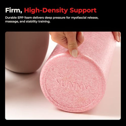 Sunny Health & Fitness High-Density Foam Roller 12" to 36", for Stretching & Muscle Recovery – Black, Blue, Pink - color: Pink, size: 36-Inch