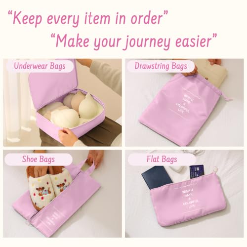9 Set Packing Cubes for Travel Essentials - Lightweight Carry-On Luggage Organizer Bags with Shoe, Clothes & Laundry Bags for Airplane, Family & Business Travel, Pink - color: Pink